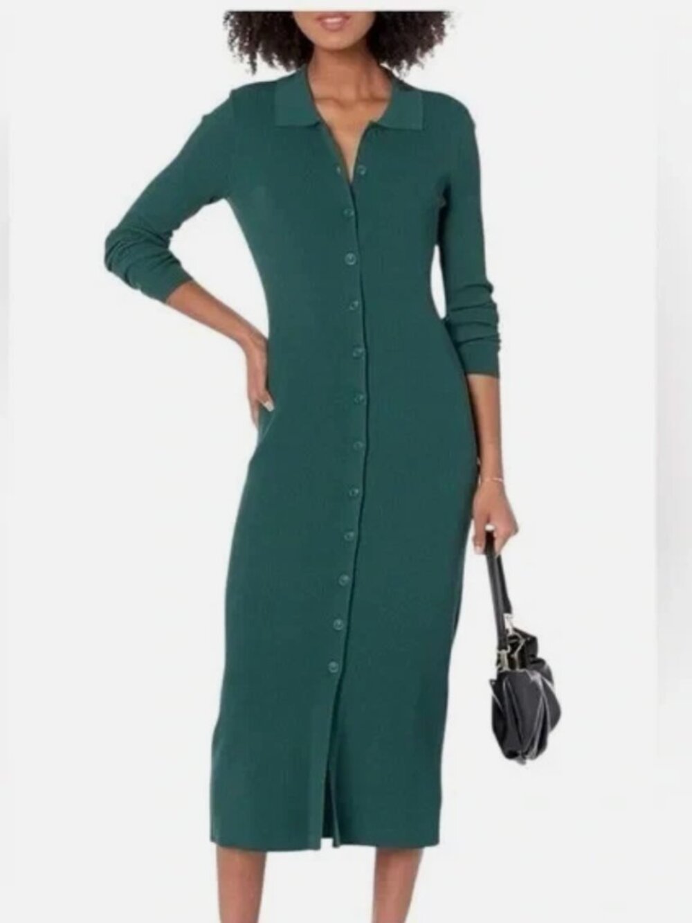 The Drop NWT Jaxon Sweater Maxi Dress Bodycon Ribbed Forest Green Button Down